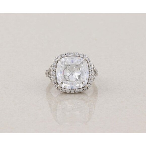 Jewelry - Sterling Silver Cushion Cut Cubic Zirconia Halo Ring Size 6 1/4 Sparkly
